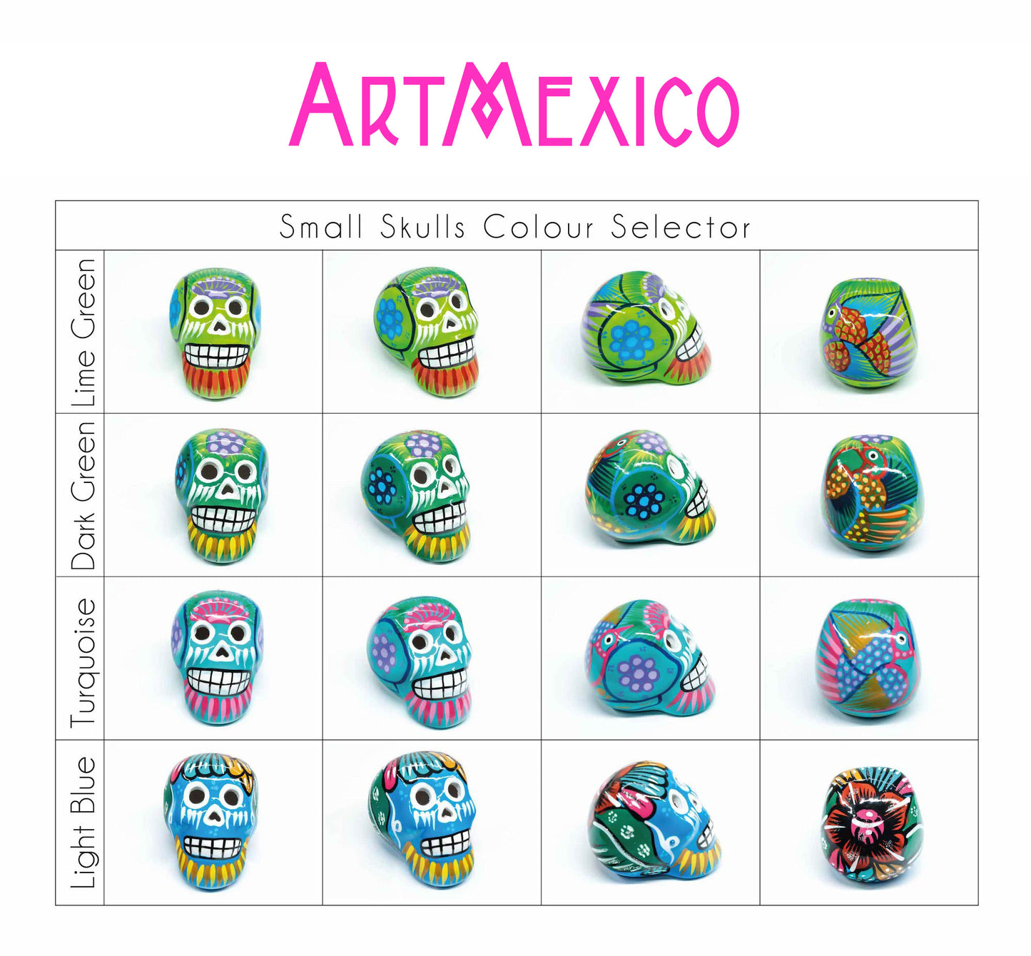 4 Small Mexican Ceramic Skulls Individually Gift Boxed