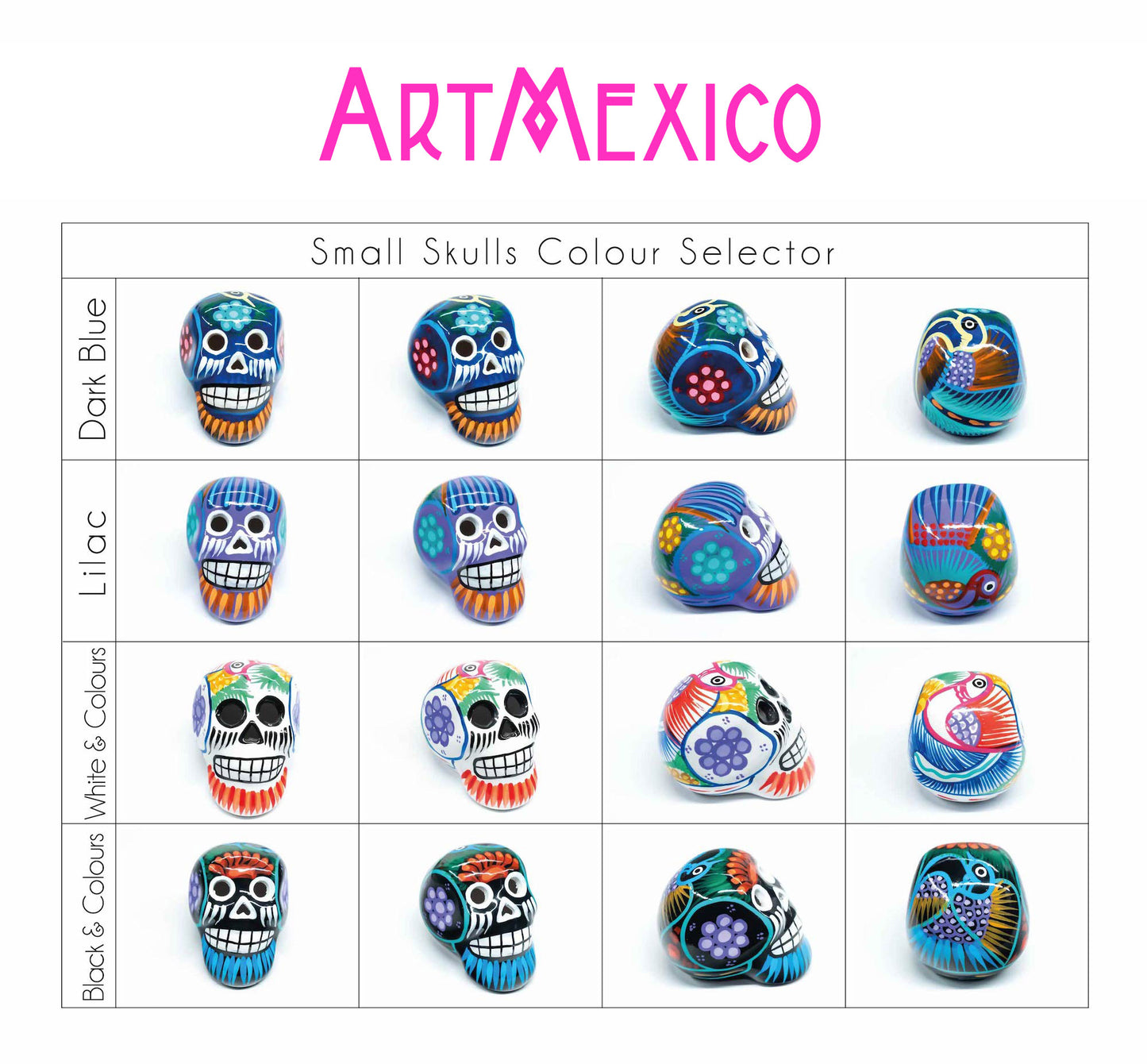 4 Small Mexican Ceramic Skulls Individually Gift Boxed