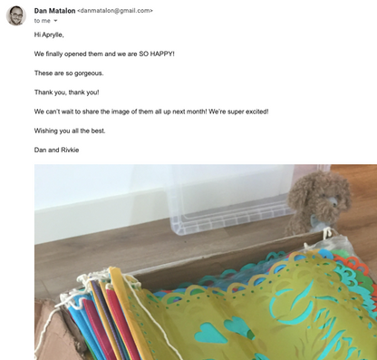 custom papel picado plastic flags review from happy clients Rivkie & Dan