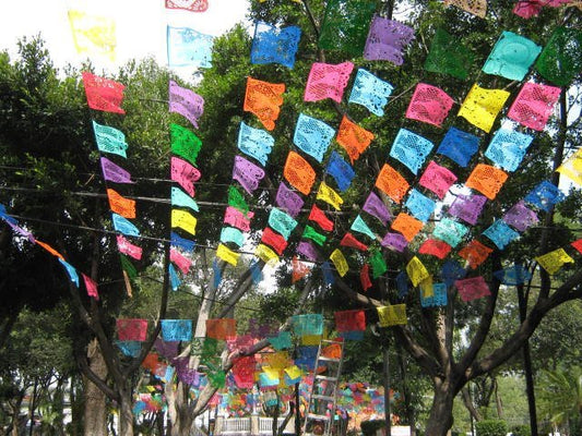 Mexican papel picado bunting banner garland party decor for Mexican themed fiestas