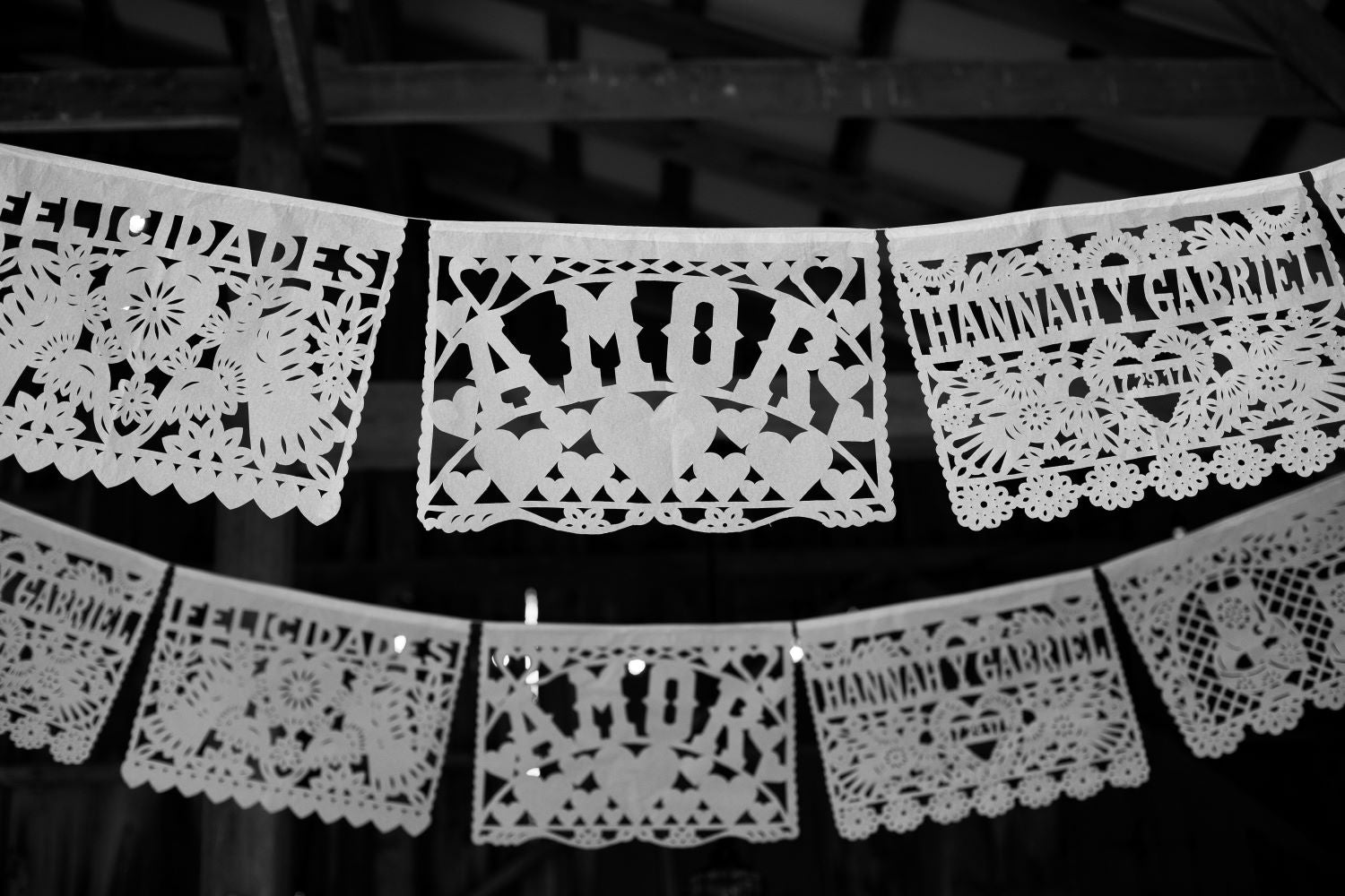 How much bunting to order & papel picado hanging style: ARCHING DOWN IN THE MIDDLE