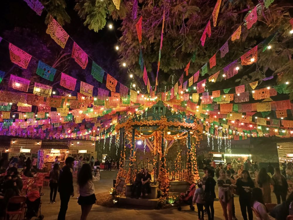 papel picado hanging in Guadalajara, Mexico