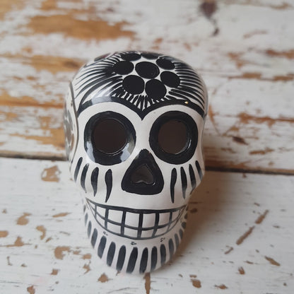 Black & White Ceramic Skulls Day of the Dead Inspired Art