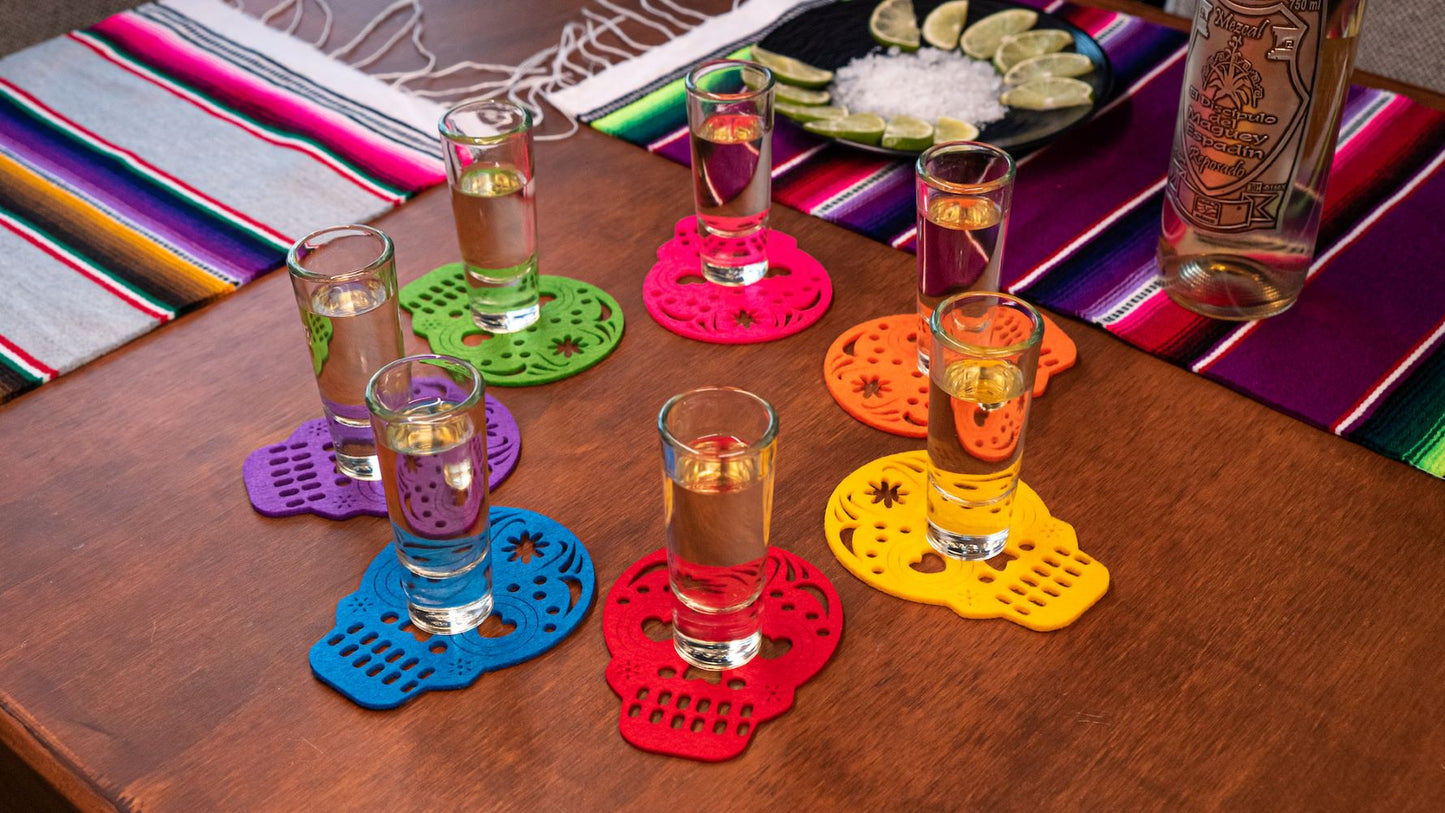 Mexican skull drinks coasters set