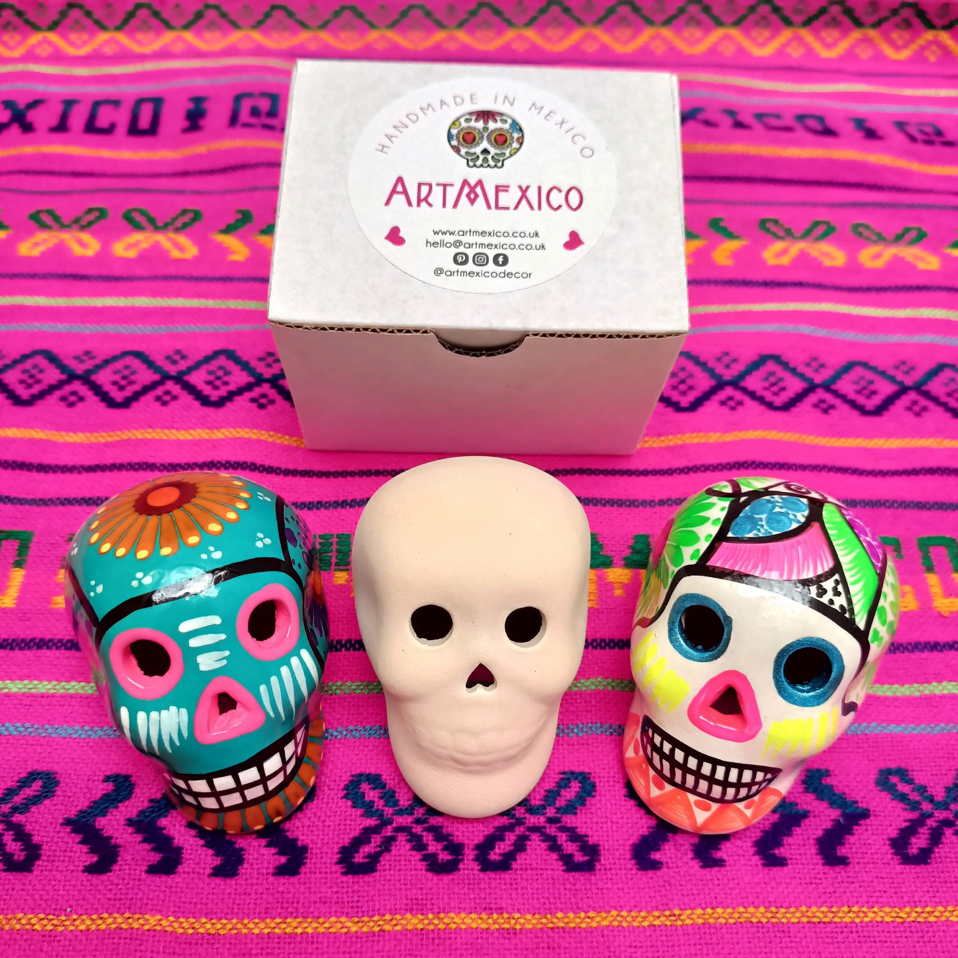 ceramic sugar skulls to paint, gift box and inspiration skulls