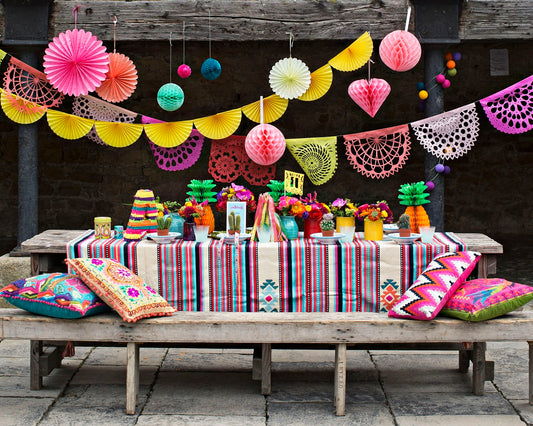 Coral Collection Bunting Papel Picado Fiesta Decorations | 5m/16ft Banner with 10 Large Flags - ARTMEXICO
