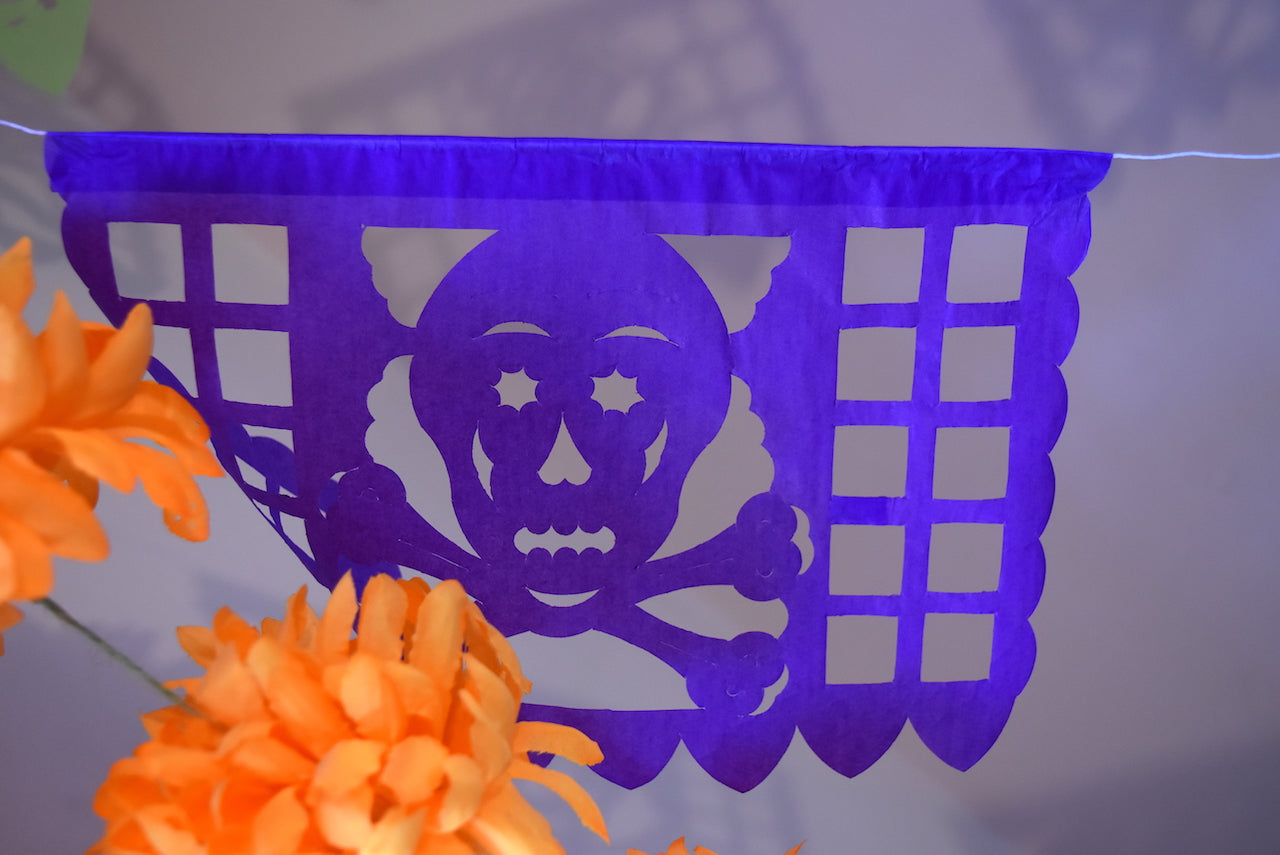 Mexican Day Of The Dead Bunting Halloween Decor | 5m/16ft Banner with 15 Small Flags - ARTMEXICO