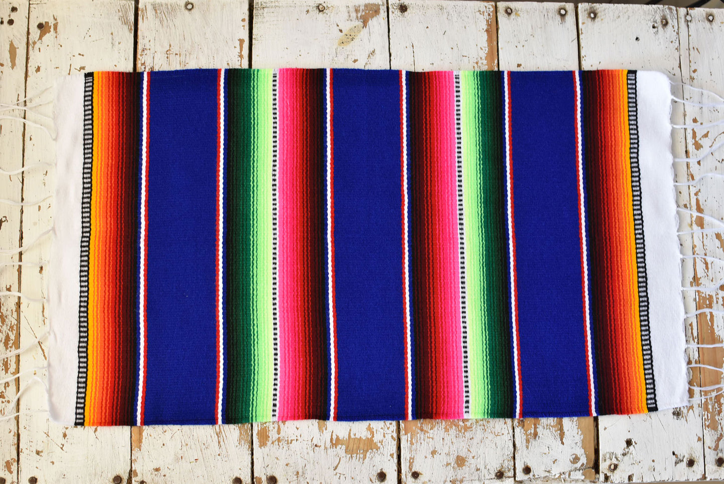 Mexican Placemats Set of 4 Serape Placemats Handwoven w Base Colours Dk Blue, Lt Blue, Red & Lilac - ARTMEXICO