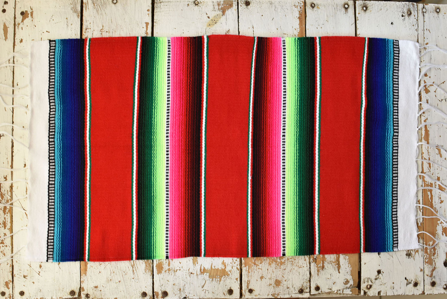 Mexican Placemats Set of 4 Serape Placemats Handwoven w Base Colours Dk Blue, Lt Blue, Red & Lilac - ARTMEXICO