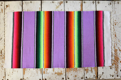 Mexican Placemats Set of 4 Serape Placemats Handwoven w Base Colours Dk Blue, Lt Blue, Red & Lilac - ARTMEXICO