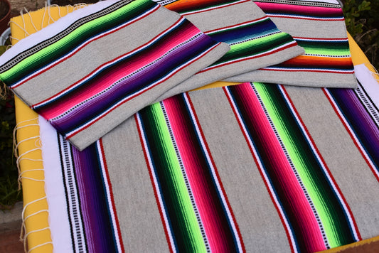 Sets de table mexicains | Sets de table Serape gris et multicolores | Lot de 4