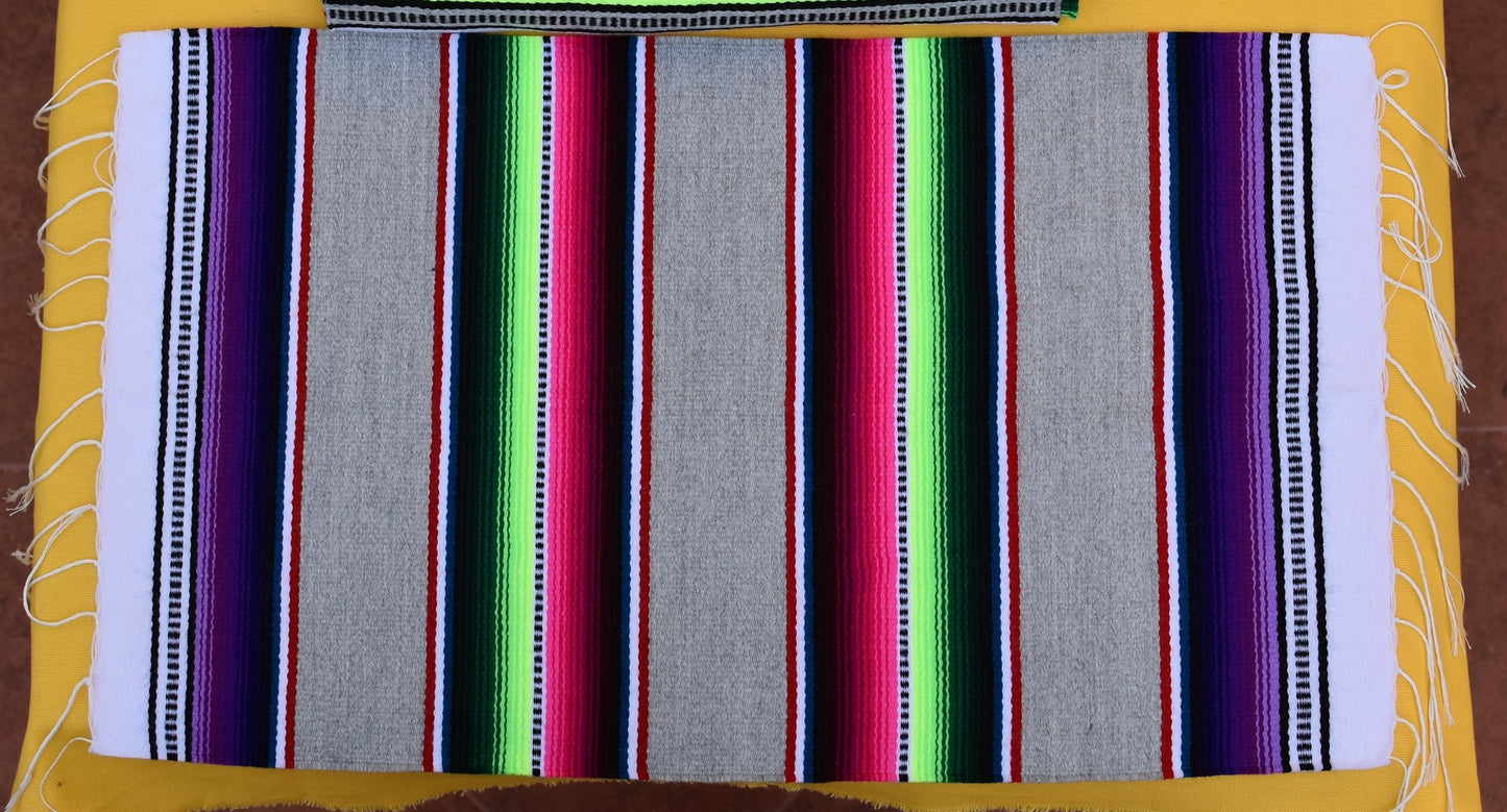 Mexican Placemats | Gray and Multi-Coloured Serape Placemats | Set of 4