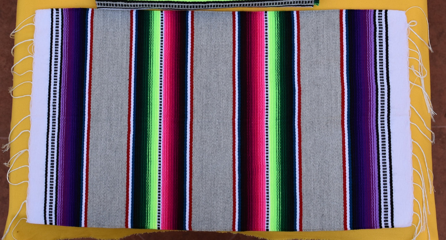 Manteles individuales mexicanos | Manteles individuales de sarape en gris y multicolor | Juego de 4