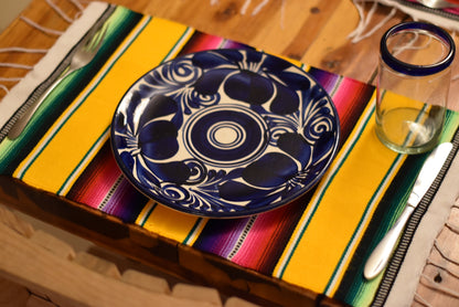 Mexican Placemats Set of 4 Serape Placemats Handwoven w Base Colours Yellow, Purple, Fuchsia, Dark Turquoise - ARTMEXICO
