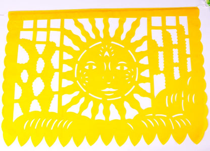 Mexican Papel Picado Banner with 10 Large Plastic Flags Waterproof party decorations 