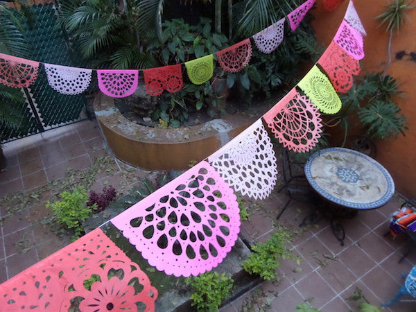 Coral Collection Bunting Papel Picado Fiesta Decorations | 5m/16ft Banner with 10 Large Flags - ARTMEXICO