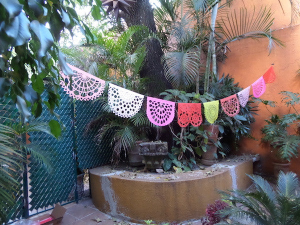Coral Collection Bunting Papel Picado Fiesta Decorations | 5m/16ft Banner with 10 Large Flags - ARTMEXICO