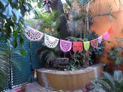 Coral Collection Bunting Papel Picado Fiesta Decorations | 5m/16ft Banner with 10 Large Flags - ARTMEXICO