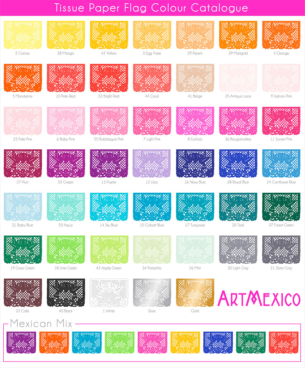 Personalized Mexican Wedding Papel Picado Bunting in Custom Colour Tissue Paper With 2 Flags