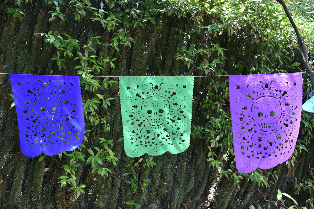 Skull Banner Halloween Decor | Large Paper Flags 5m 16ft Long