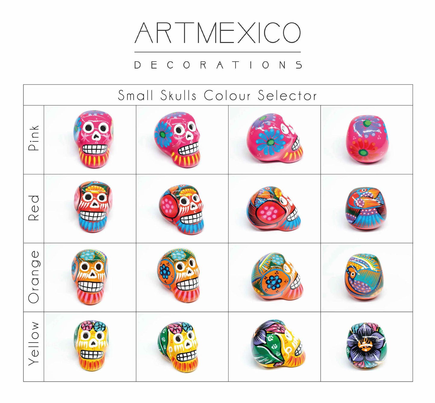 50 pequeñas calaveras de cerámica mexicanas al por mayor, decoraciones del Día de los Muertos, en caja de regalo individual
