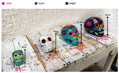 Mexican Painted Skulls, 12 Medium Skulls, Day of the Dead Decorations
