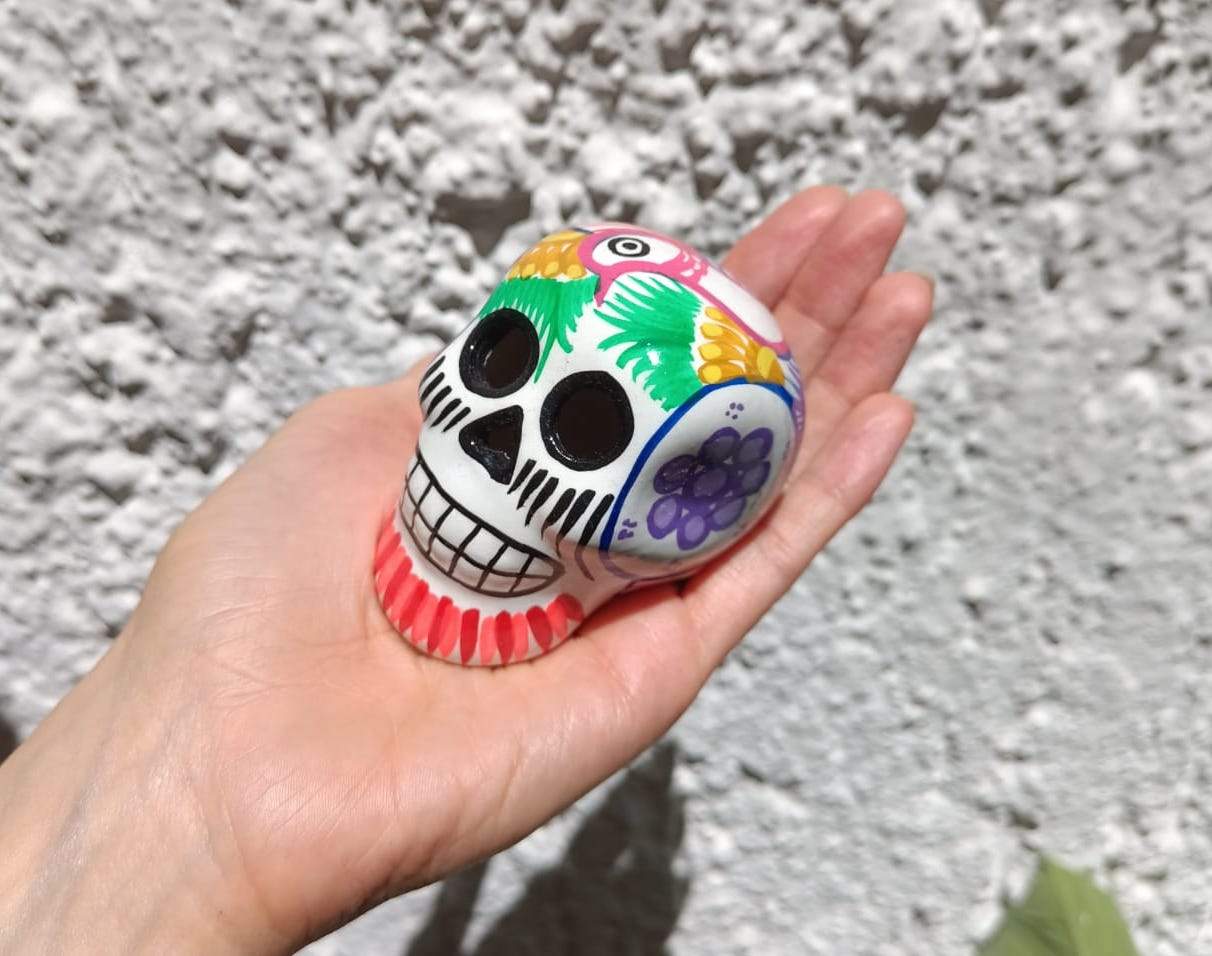 4 Small Mexican Ceramic Skulls Set | Mexican Table Decorations | Individually Gift Boxed