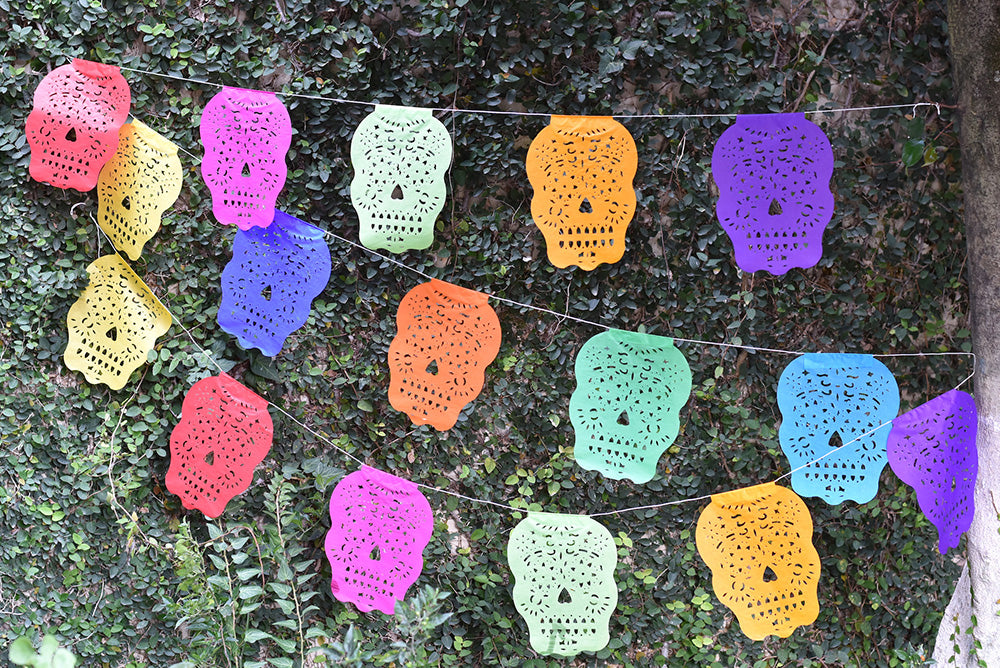Sugar Skull Bunting Banner Halloween Party Bunting | 5m 16ft Banner with 15 Small Flags
