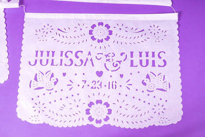Personalized Wedding Decor Papel Picado Bunting + Mini Matching Flag Favors - ARTMEXICO