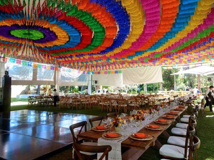 custom papel picado plastic flags event decor in circular formation