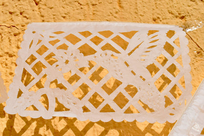 White Papel Picado | White Bunting Decorations | 5m (15ft) Garland with 12 Medium Flags - ARTMEXICO