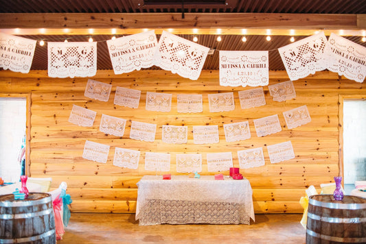 Personalized Wedding Decor Papel Picado Bunting + Mini Matching Flag Favors - ARTMEXICO