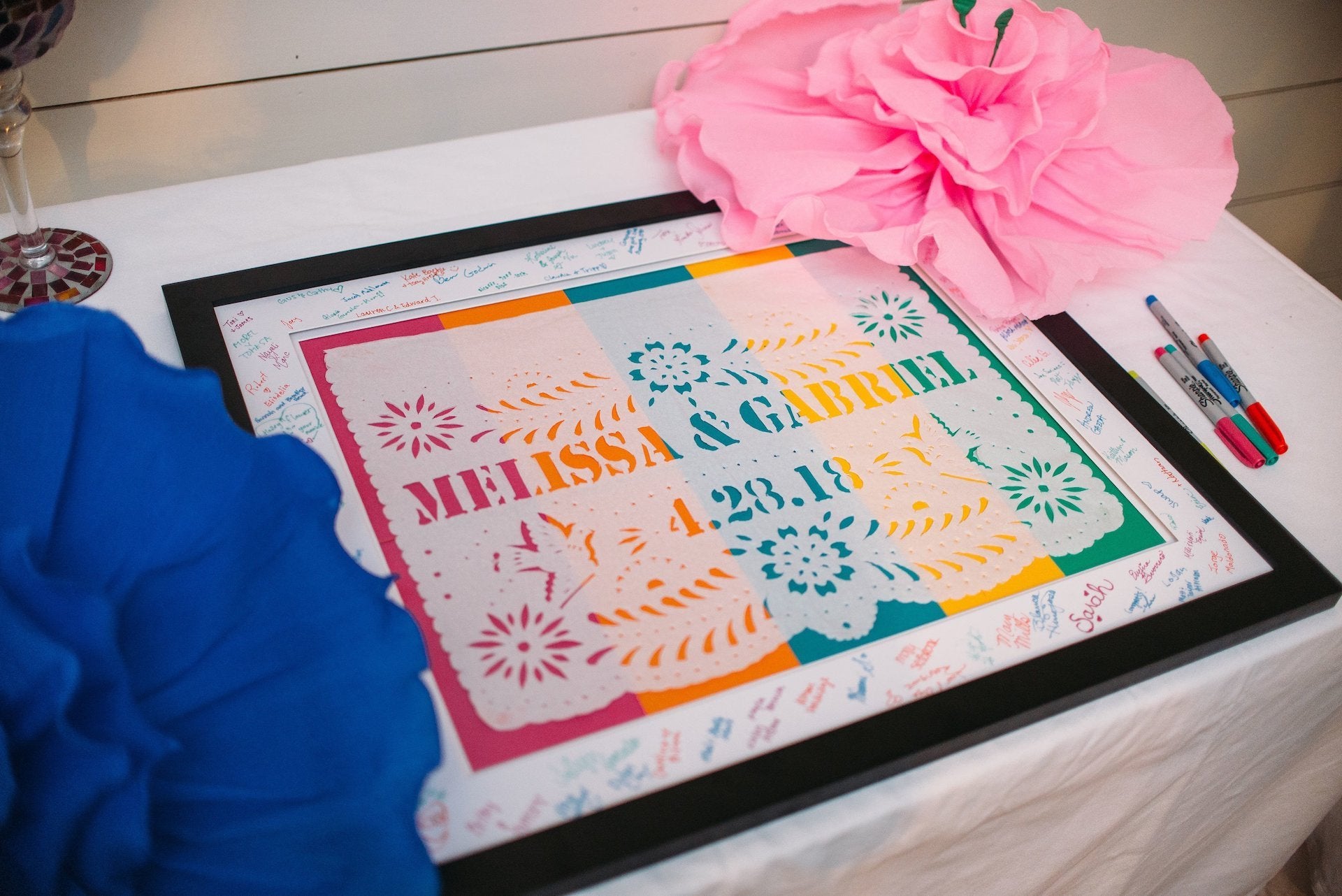 Personalized Wedding Decor Papel Picado Bunting + Mini Matching Flag Favors - ARTMEXICO