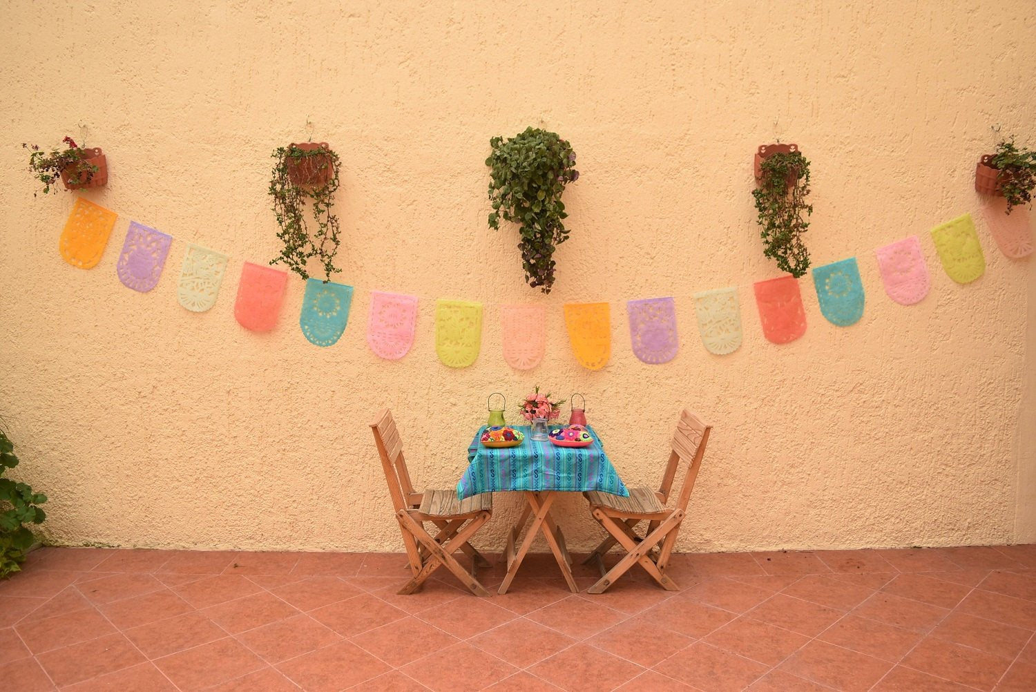 Pretty Pastel Papel Picado Party Bunting | 5m/16.4ft Pastel Colour Bunting with 16 Medium Sized Flags - ARTMEXICO