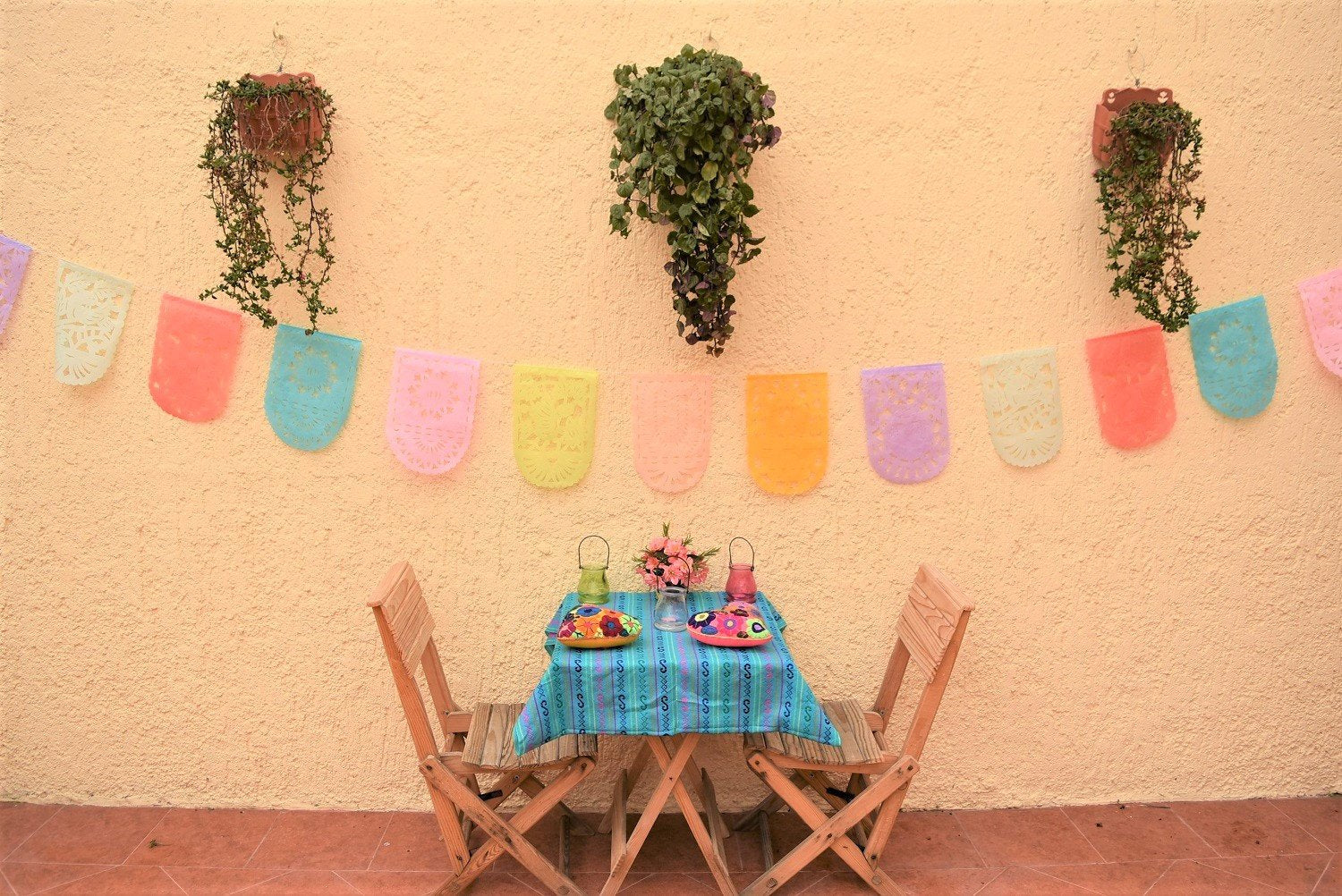 Pretty Pastel Papel Picado Party Bunting | 5m/16.4ft Pastel Colour Bunting with 16 Medium Sized Flags - ARTMEXICO