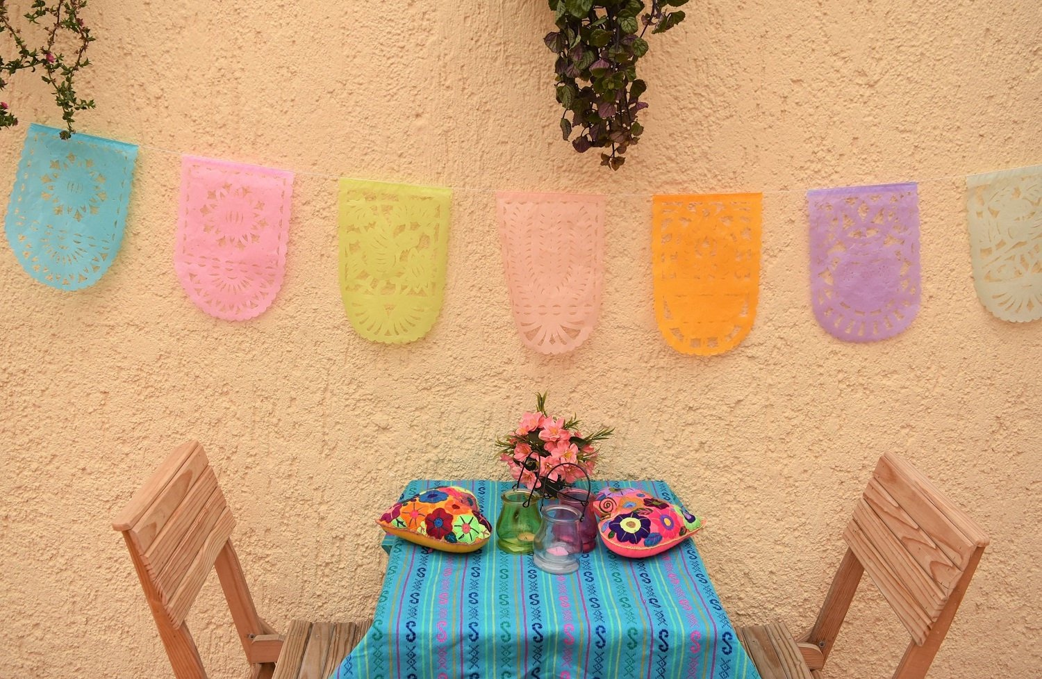 Pretty Pastel Papel Picado Party Bunting | 5m/16.4ft Pastel Colour Bunting with 16 Medium Sized Flags - ARTMEXICO