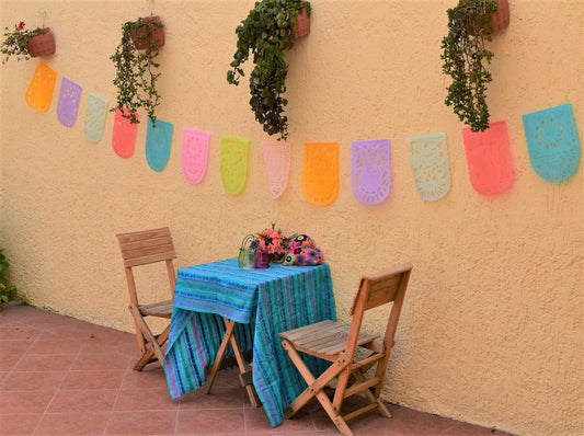 Pretty Pastel Papel Picado Party Bunting | 5m/16.4ft Pastel Colour Bunting with 16 Medium Sized Flags - ARTMEXICO