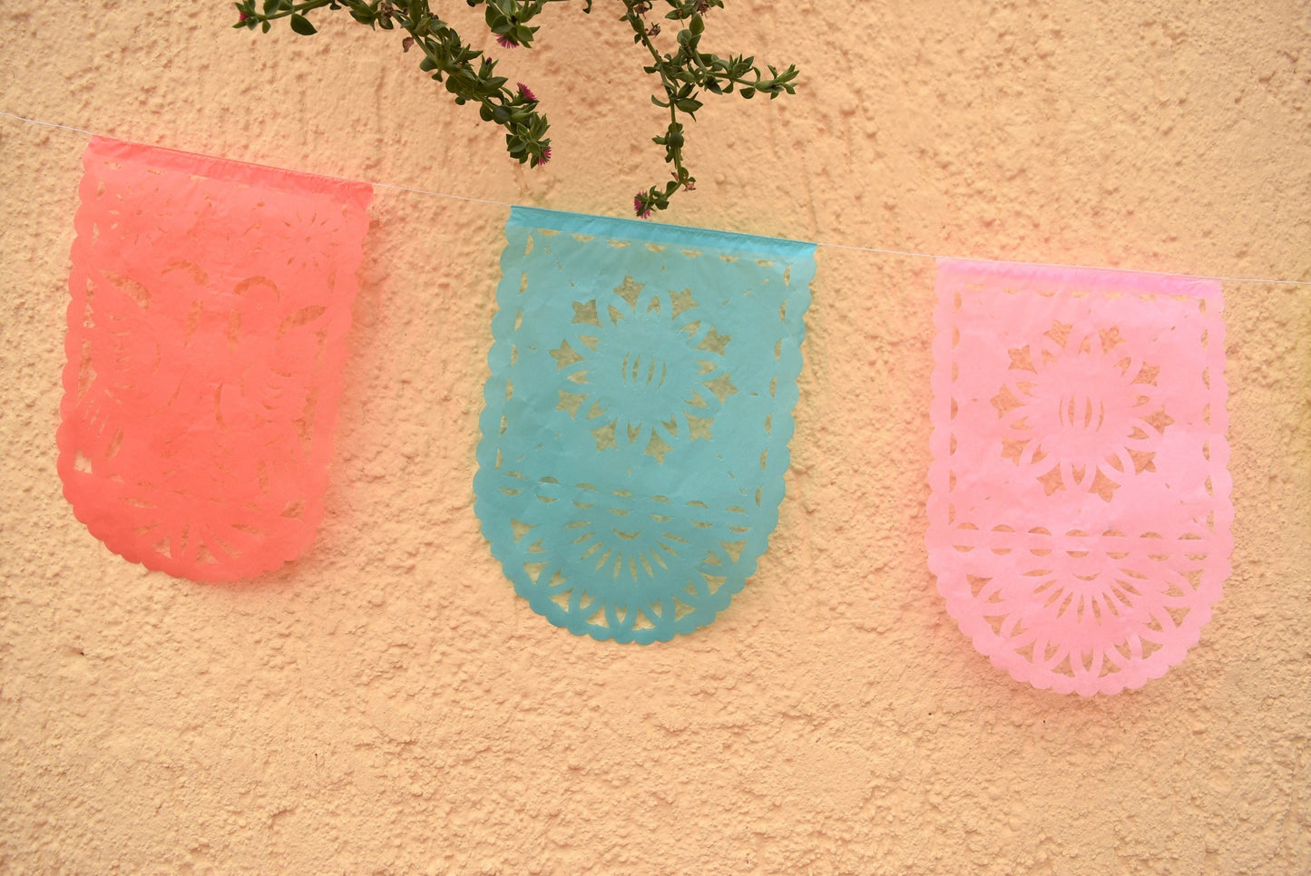 Pretty Pastel Papel Picado Party Bunting | 5m/16.4ft Pastel Colour Bunting with 16 Medium Sized Flags - ARTMEXICO