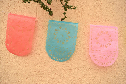 Pretty Pastel Papel Picado Party Bunting | 5m/16.4ft Pastel Colour Bunting with 16 Medium Sized Flags - ARTMEXICO