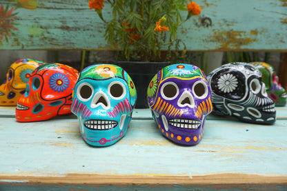 Mexican Painted Skulls, 12 Medium Skulls, Day of the Dead Decorations