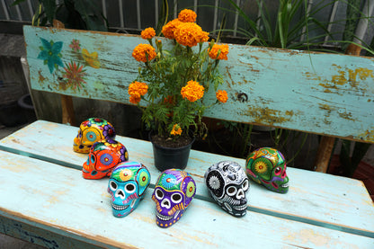Mexican Painted Skulls, 12 Medium Skulls, Day of the Dead Decorations