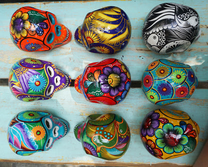 Mexican Painted Skulls, 12 Medium Skulls, Day of the Dead Decorations