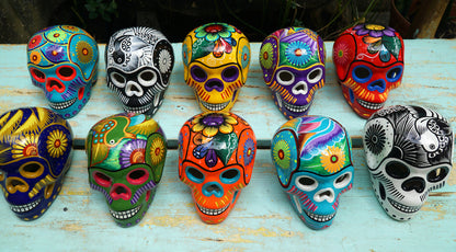 Mexican Painted Skulls, 12 Medium Skulls, Day of the Dead Decorations