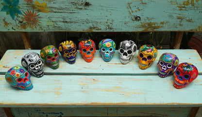 Mexican Painted Skulls, 12 Medium Skulls, Day of the Dead Decorations