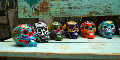 Mexican Painted Skulls, 12 Medium Skulls, Day of the Dead Decorations