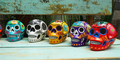 Mexican Painted Skulls, 12 Medium Skulls, Day of the Dead Decorations