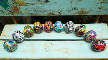 Mexican Painted Skulls, 12 Medium Skulls, Day of the Dead Decorations