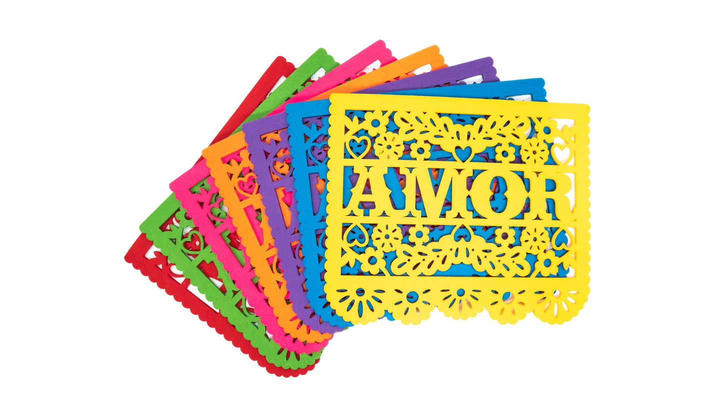 Set of 7 Mexican Papel Picado Style AMOR Placemats