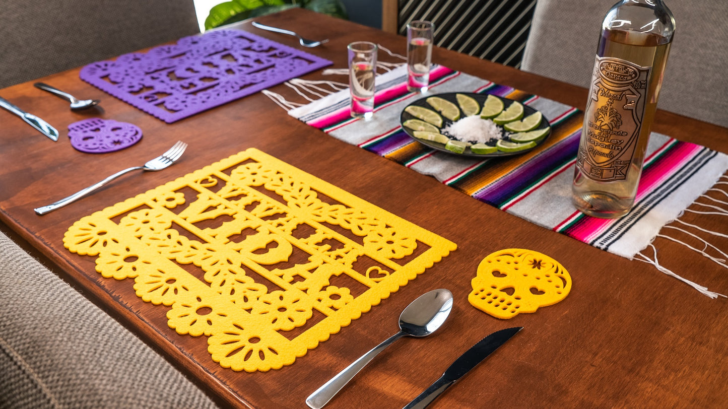 Mexican Papel Picado Style VIVA LA VIDA Felt Placemats