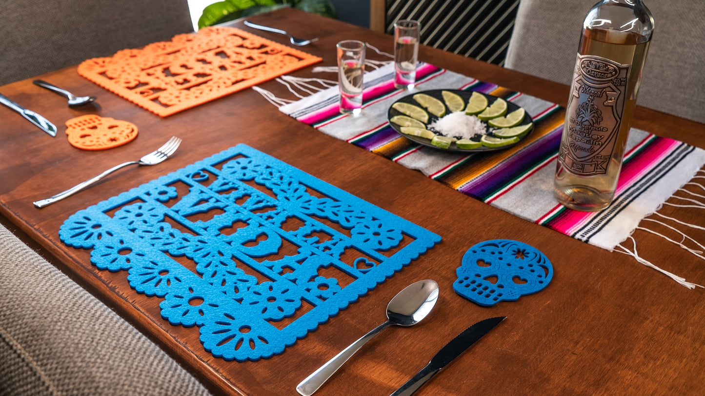 Manteles Individuales de Fieltro VIVA LA VIDA Estilo Papel Picado Mexicano
